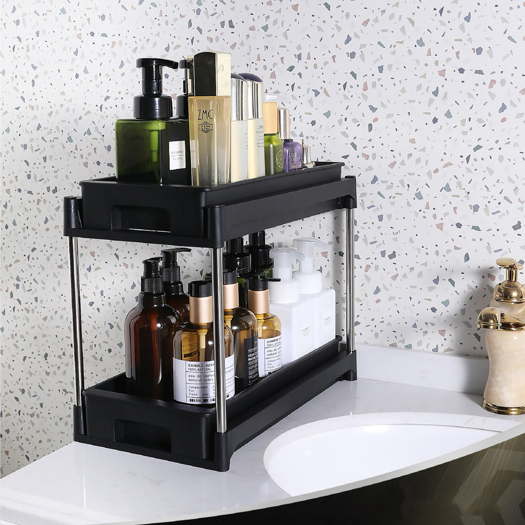 2-Tier Under Sink Pull-Out Organizer with Hooks - Nest Nova Stores