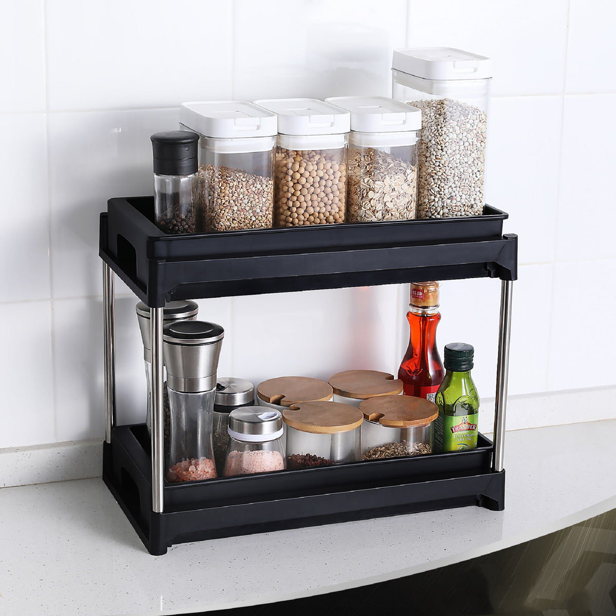 2-Tier Under Sink Pull-Out Organizer with Hooks - Nest Nova Stores