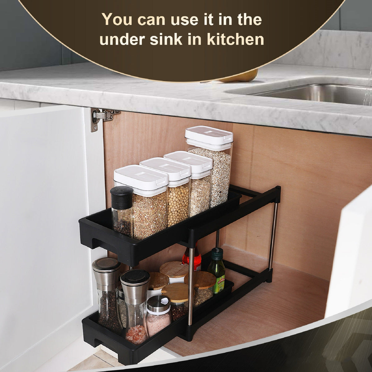 2-Tier Under Sink Pull-Out Organizer with Hooks - Nest Nova Stores