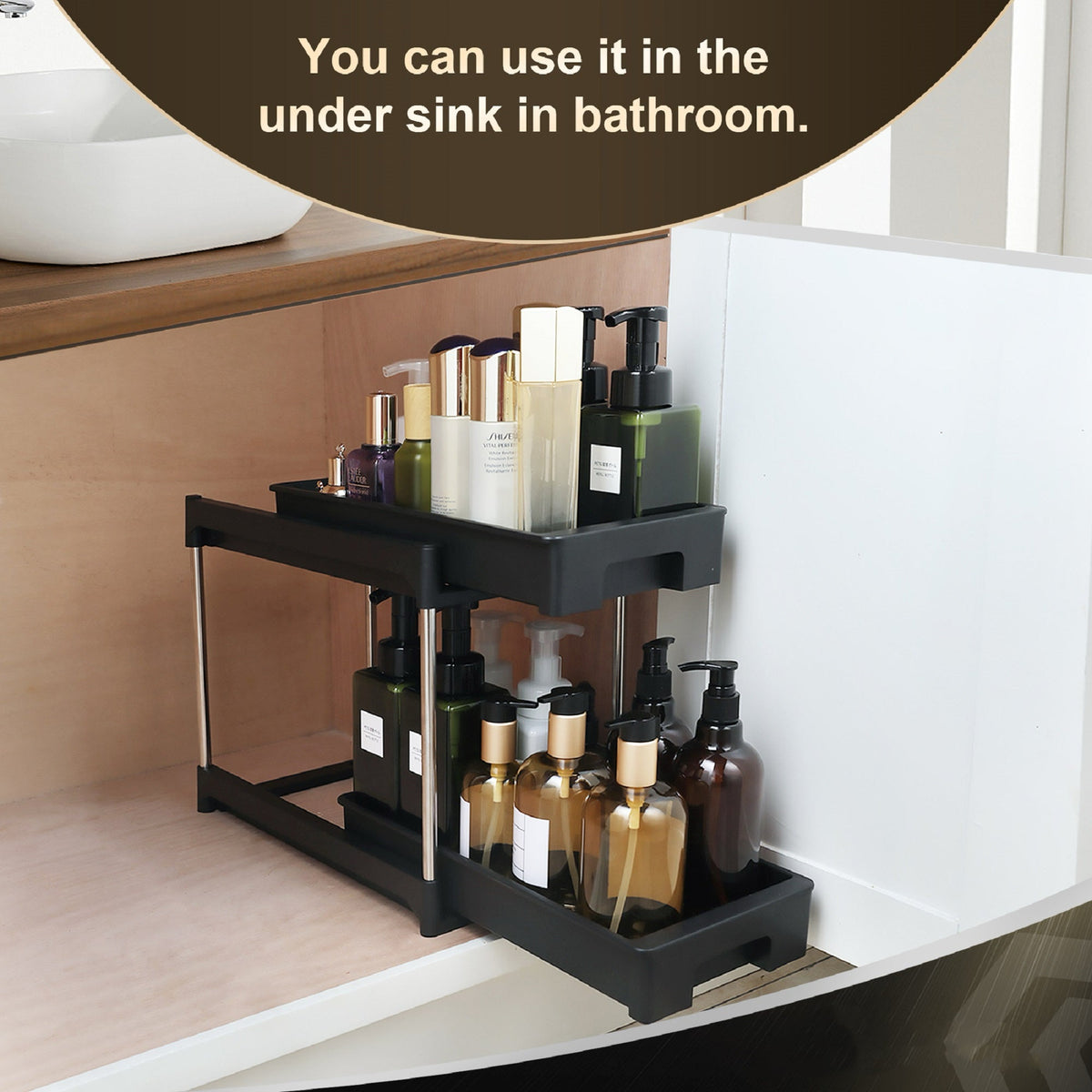2-Tier Under Sink Pull-Out Organizer with Hooks - Nest Nova Stores