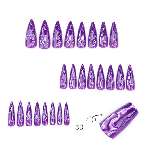 24 PCS Devil's Claws Press On Nails,3D Curve Line Acrylic False Nails, Long Stiletto Glossy Purple Glitter, Gel Glue On Nails Manicure Sparkly Stick Ons - Nest Nova Stores