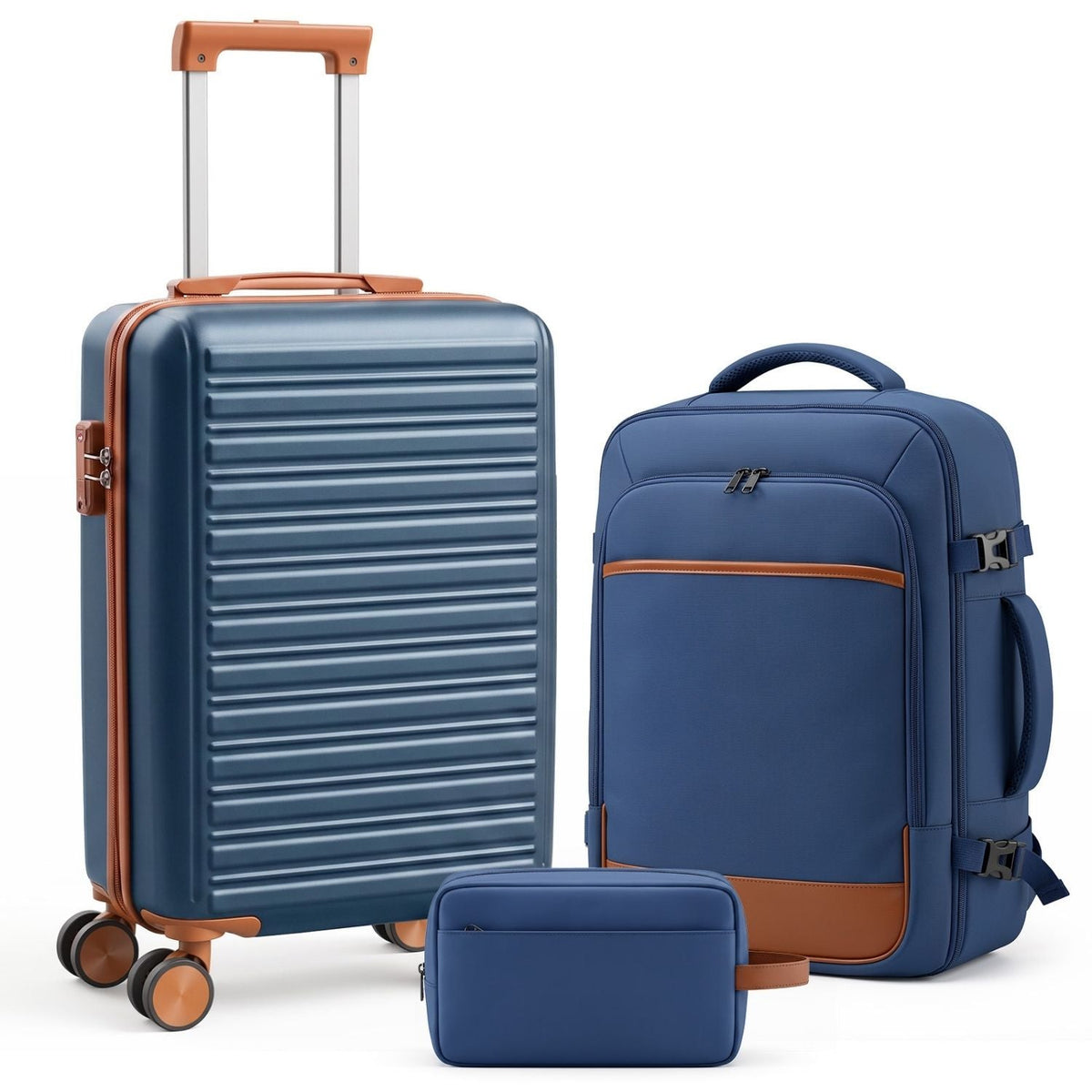 3-Piece Travel Luggage Set With Backpack, TSA Lock Hard Shell Carry On Suitcase And Travel Bag - Nest Nova Stores