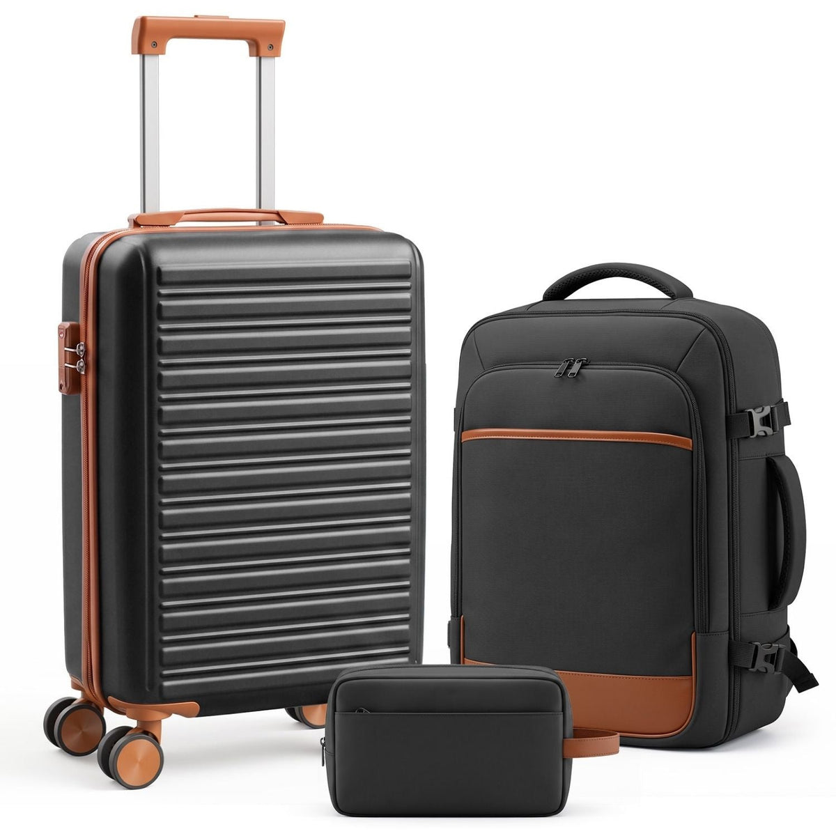 3-Piece Travel Luggage Set With Backpack, TSA Lock Hard Shell Carry On Suitcase And Travel Bag - Nest Nova Stores