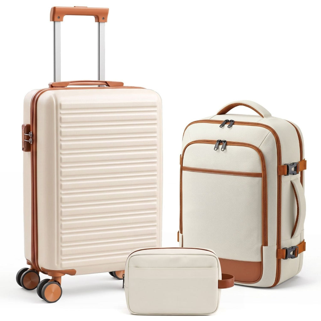3-Piece Travel Luggage Set With Backpack, TSA Lock Hard Shell Carry On Suitcase And Travel Bag - Nest Nova Stores