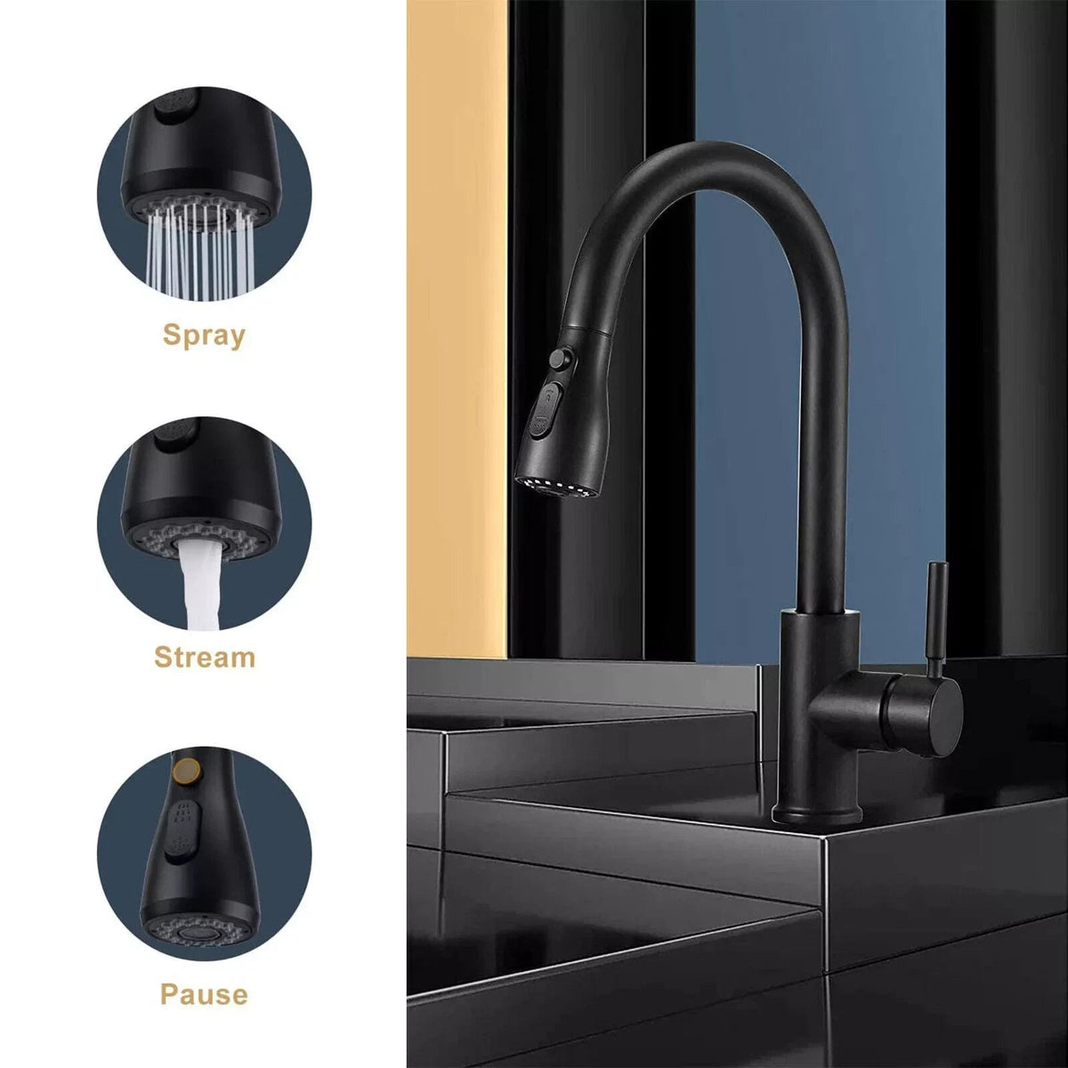 360° Pull-Out Kitchen Faucet – Single-Handle Mixer Tap with Spray - Nest Nova Stores
