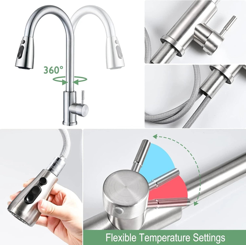 360° Pull-Out Kitchen Faucet – Single-Handle Mixer Tap with Spray - Nest Nova Stores