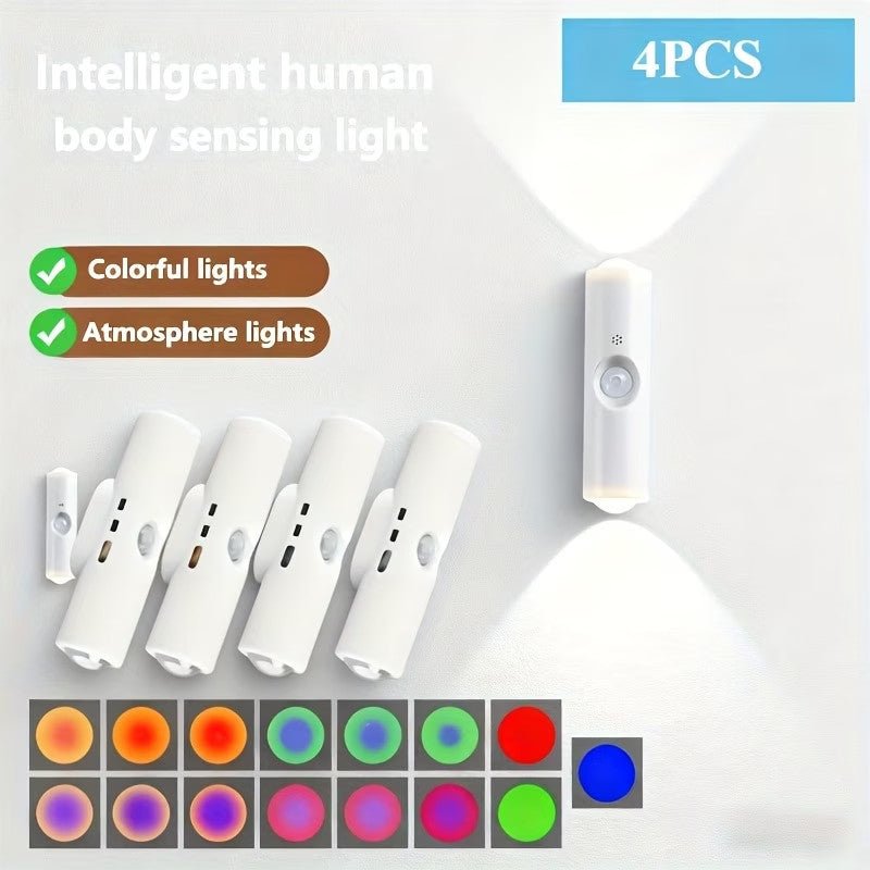4-Pack Magnetic Motion Sensor LED Night Lights – Rechargeable RGB Ambient Lamps - Nest Nova Stores