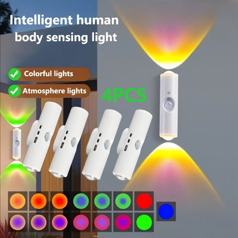 4-Pack Magnetic Motion Sensor LED Night Lights – Rechargeable RGB Ambient Lamps - Nest Nova Stores