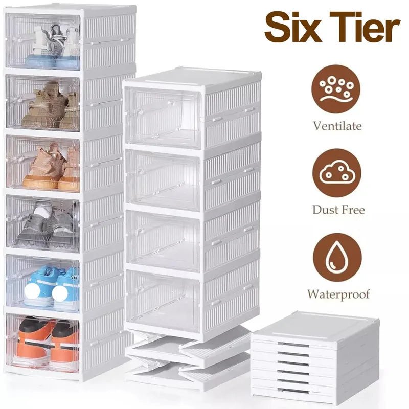 6-Tier Clear Shoe Storage Organizer – Space-Saving Stackable Shoe Cabinet - Nest Nova Stores