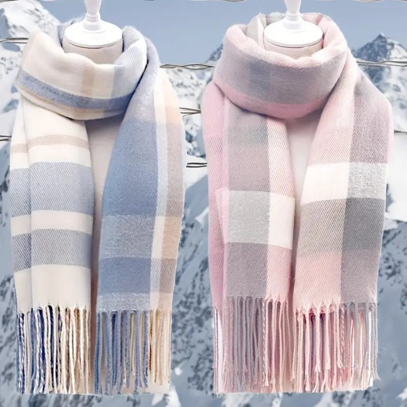 Couple Winter Scarf - Thick Warm Polyester Tassel Shawl Wrap, 180x70cm Unisex Scarves For Women & Men, Christmas Thanksgiving Gift - Nest Nova Stores