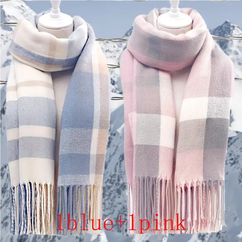 Couple Winter Scarf - Thick Warm Polyester Tassel Shawl Wrap, 180x70cm Unisex Scarves For Women & Men, Christmas Thanksgiving Gift - Nest Nova Stores