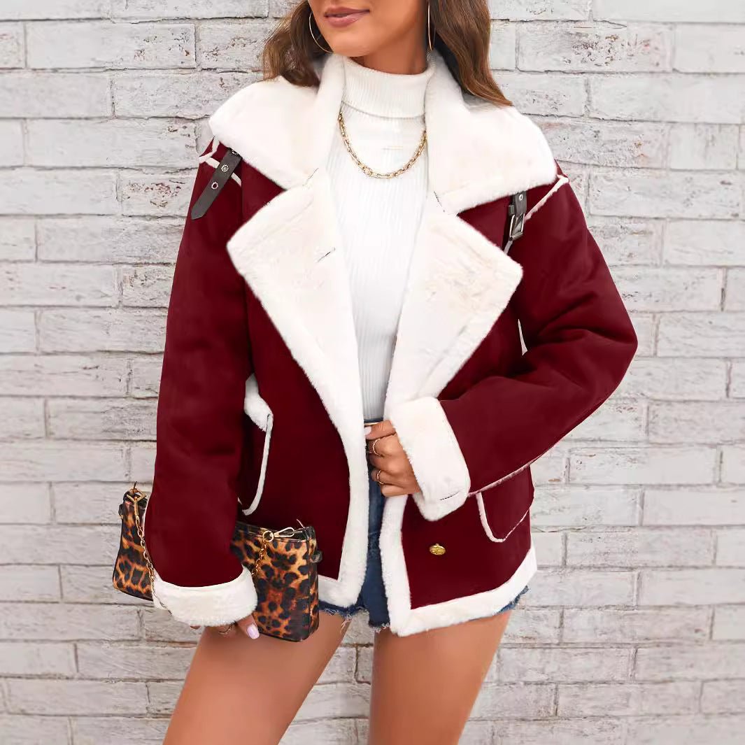 Fashion Polo Collar Plush Jacket Winter Warm Casual Jacket - Nest Nova Stores