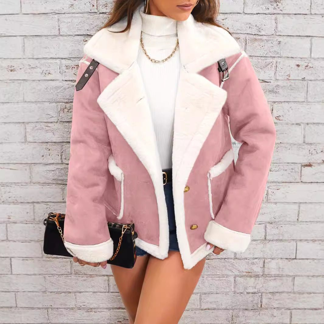 Fashion Polo Collar Plush Jacket Winter Warm Casual Jacket - Nest Nova Stores