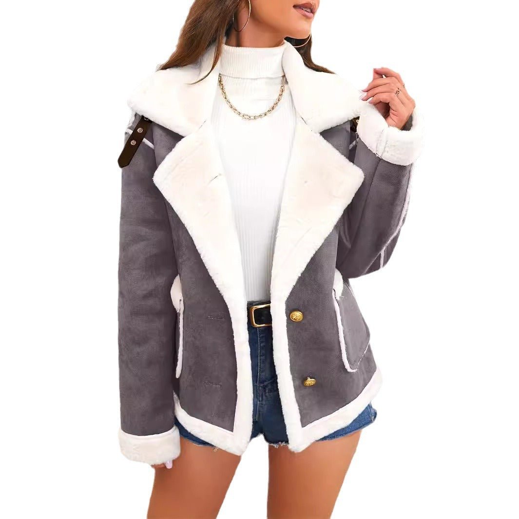 Fashion Polo Collar Plush Jacket Winter Warm Casual Jacket - Nest Nova Stores