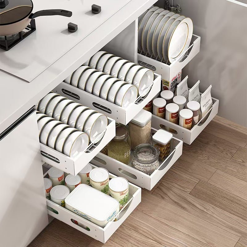 Pull-Out Kitchen Cabinet Organizer – Adjustable Dish & Bowl Storage Rack - Nest Nova Stores