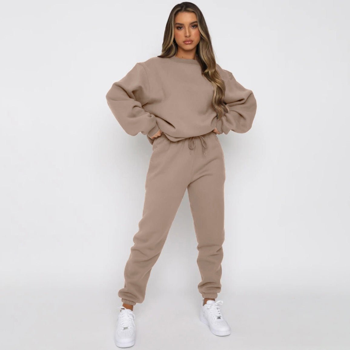 Solid Color Round Neck Pullover, Long Pants And Long Sleeve Hoodie Set - Nest Nova Stores
