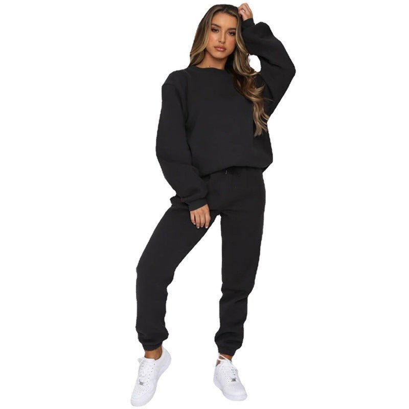 Solid Color Round Neck Pullover, Long Pants And Long Sleeve Hoodie Set - Nest Nova Stores