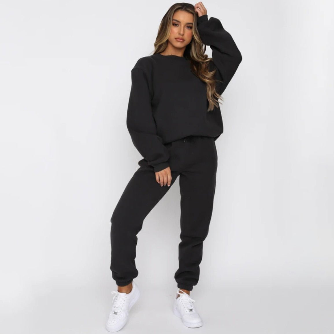 Solid Color Round Neck Pullover, Long Pants And Long Sleeve Hoodie Set - Nest Nova Stores