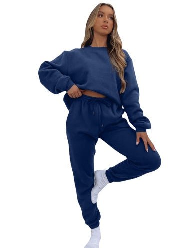 Solid Color Round Neck Pullover, Long Pants And Long Sleeve Hoodie Set - Nest Nova Stores