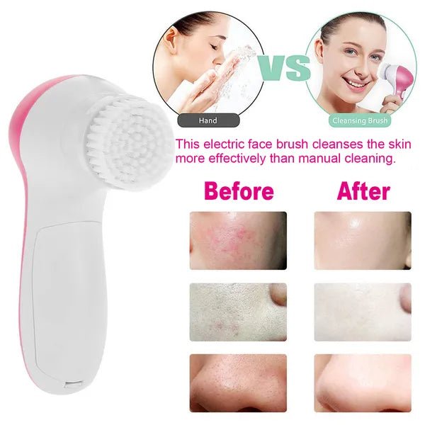 Waterproof Facial Cleansing Brush Face Spin Cleaning Brush Scrubber With 5 Brush Heads For Women - Nest Nova Stores