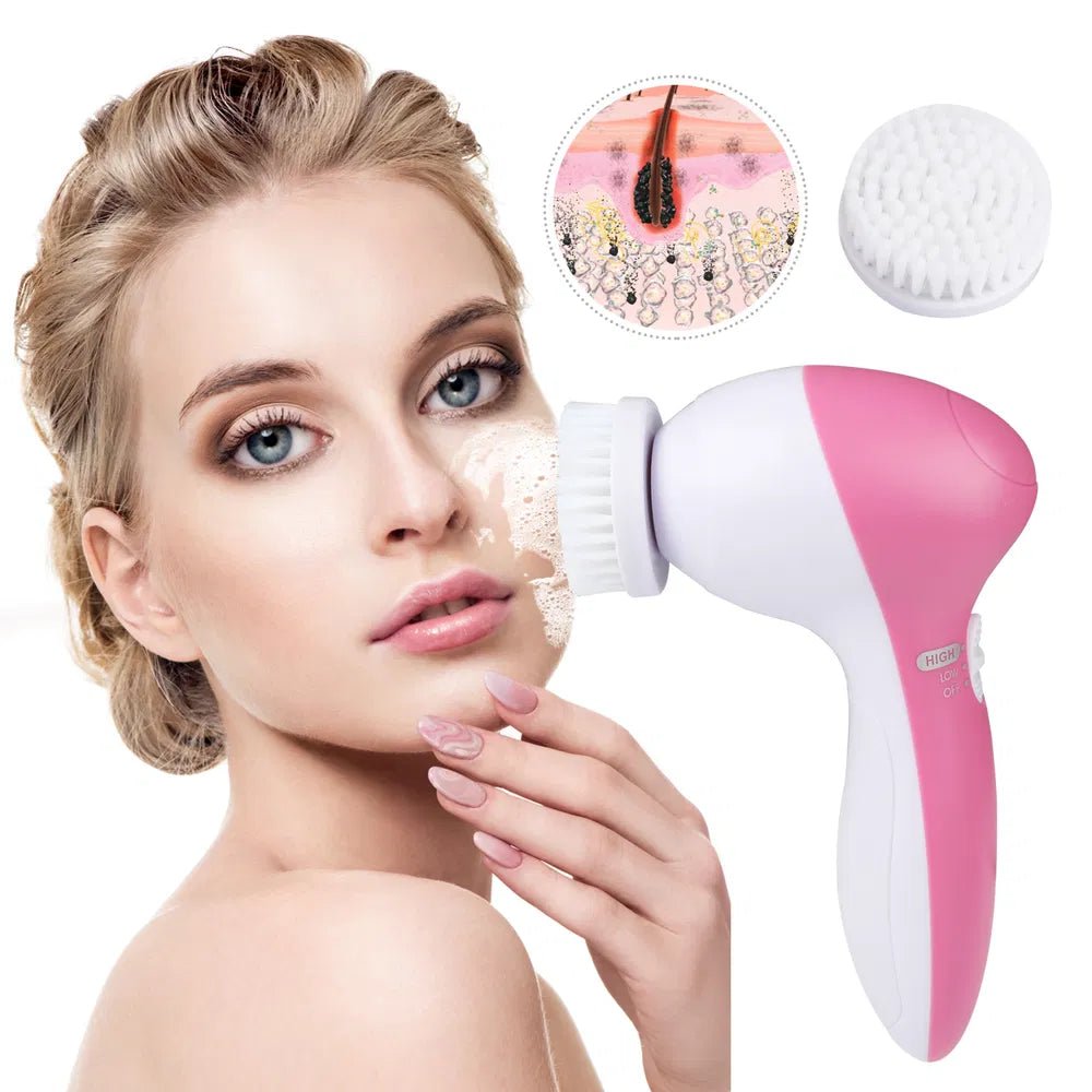 Waterproof Facial Cleansing Brush Face Spin Cleaning Brush Scrubber With 5 Brush Heads For Women - Nest Nova Stores