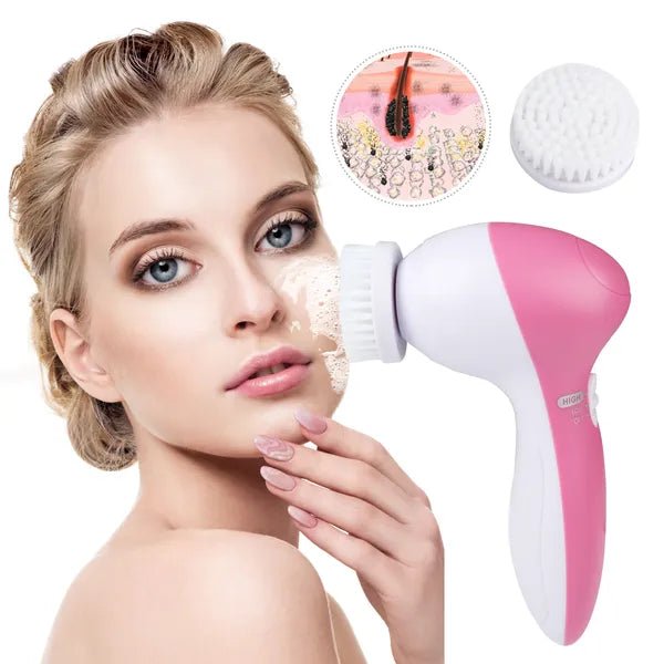 Waterproof Facial Cleansing Brush Face Spin Cleaning Brush Scrubber With 5 Brush Heads For Women - Nest Nova Stores