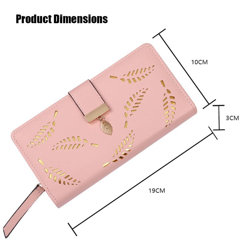 Women's Fashion Long Wallet Clutch - Elegant Hollow Out Leaf Design Zipper Closure Wristlet Handbag With Card Slots & Phone Compartment, Trendy Evening Purse For Ladies & Girls - Nest Nova Stores