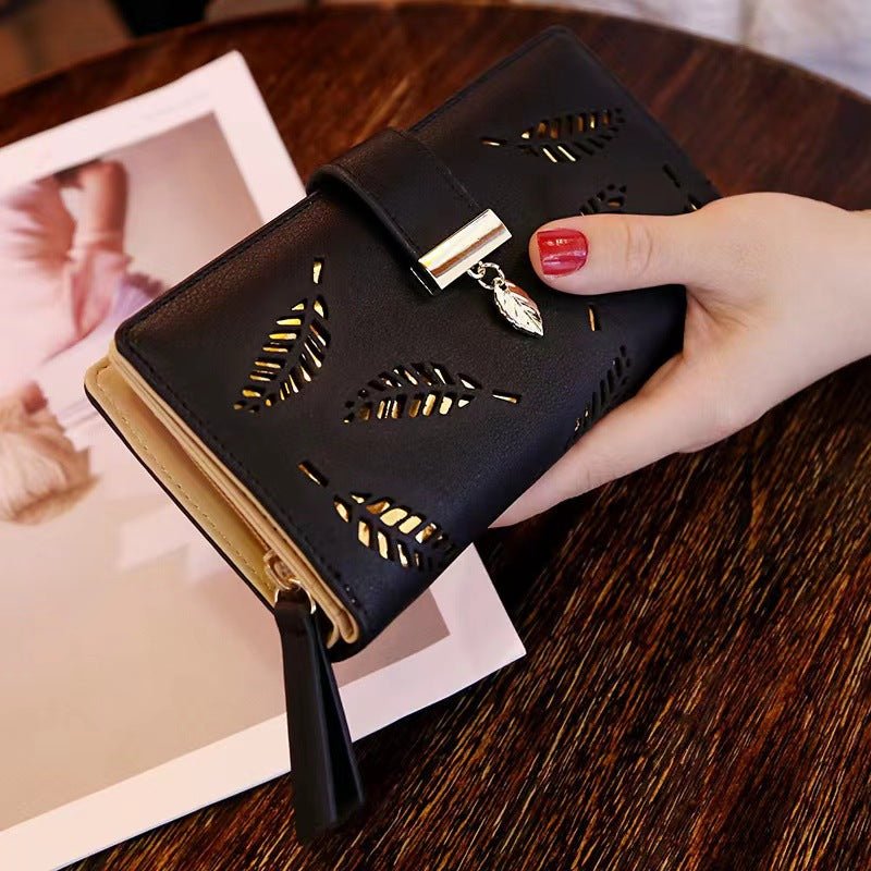 Women's Fashion Long Wallet Clutch - Elegant Hollow Out Leaf Design Zipper Closure Wristlet Handbag With Card Slots & Phone Compartment, Trendy Evening Purse For Ladies & Girls - Nest Nova Stores
