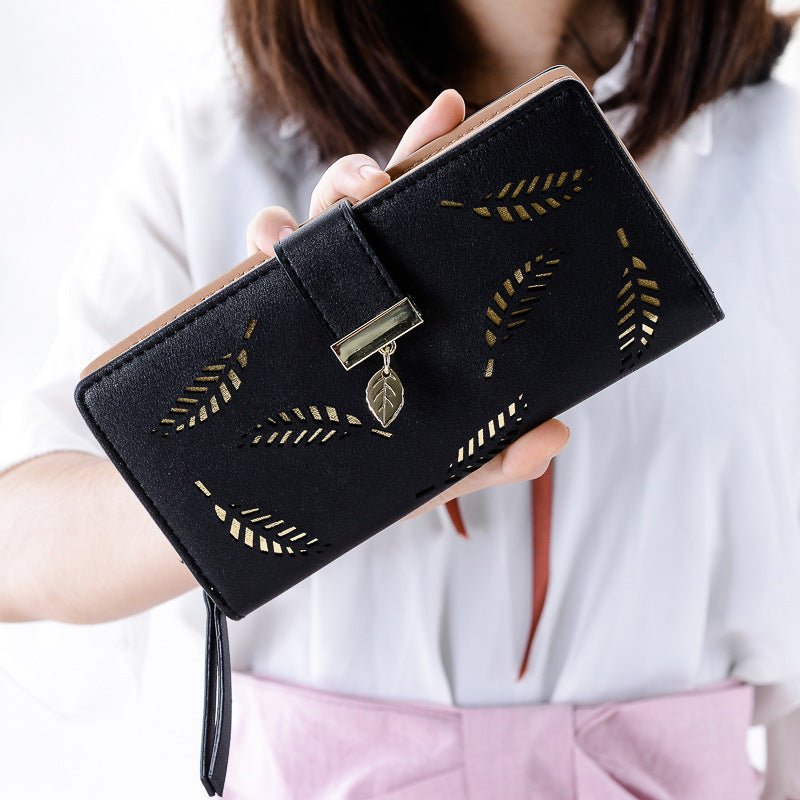Women's Fashion Long Wallet Clutch - Elegant Hollow Out Leaf Design Zipper Closure Wristlet Handbag With Card Slots & Phone Compartment, Trendy Evening Purse For Ladies & Girls - Nest Nova Stores