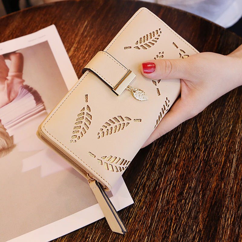 Women's Fashion Long Wallet Clutch - Elegant Hollow Out Leaf Design Zipper Closure Wristlet Handbag With Card Slots & Phone Compartment, Trendy Evening Purse For Ladies & Girls - Nest Nova Stores