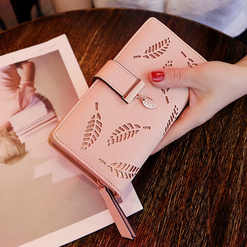 Women's Fashion Long Wallet Clutch - Elegant Hollow Out Leaf Design Zipper Closure Wristlet Handbag With Card Slots & Phone Compartment, Trendy Evening Purse For Ladies & Girls - Nest Nova Stores
