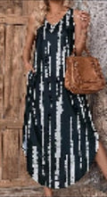 Women's Tie Dye Tank Max Dress Sleeveless V Neck Asymmetrical Split Hem Dresses With Pocket Vacation Dress - Nest Nova Stores
