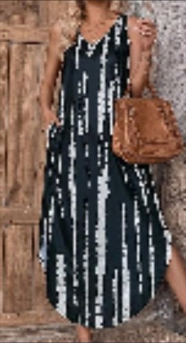 Women's Tie Dye Tank Max Dress Sleeveless V Neck Asymmetrical Split Hem Dresses With Pocket Vacation Dress - Nest Nova Stores